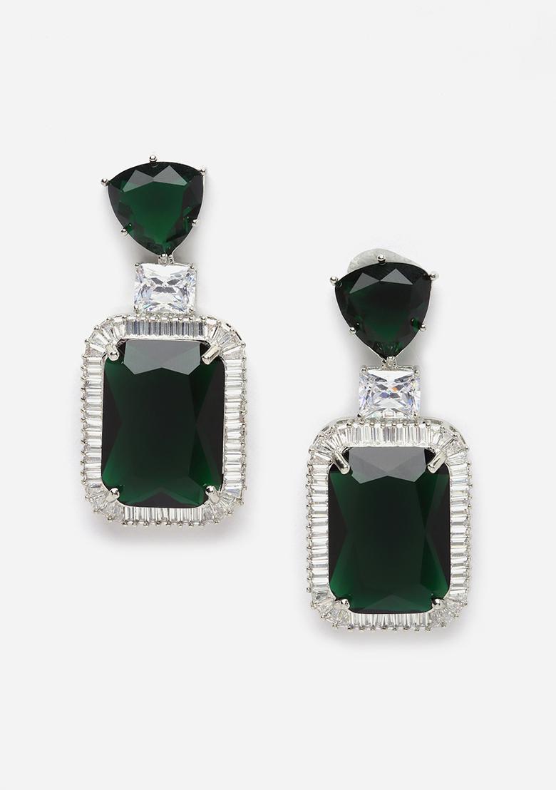 Green And Silver Zirconia Drop Earrings