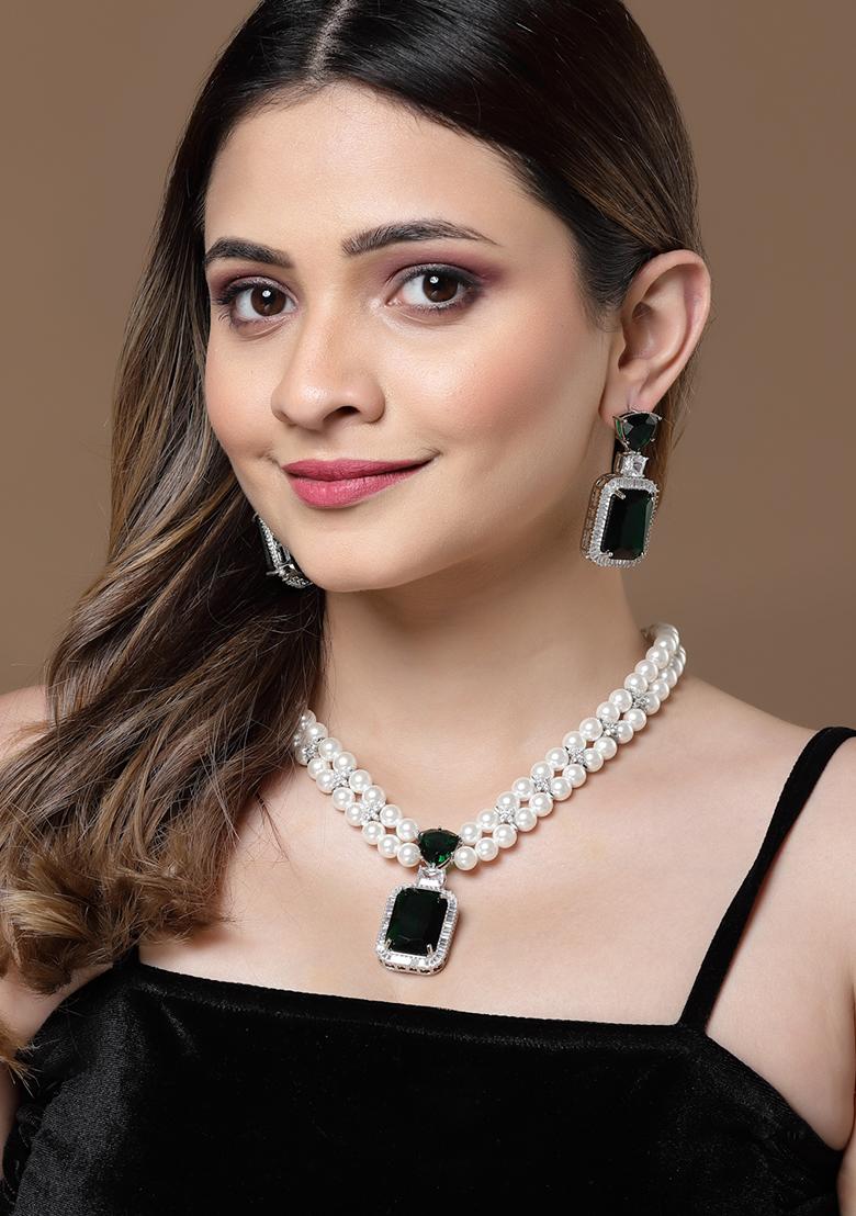 Green And Silver Zirconia Drop Earrings