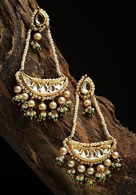 Gold And White Pearl Kundan Drop Earrings