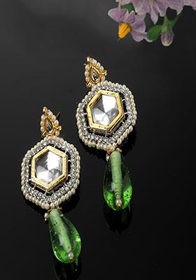Silver And Green Zirconia Drop Earrings