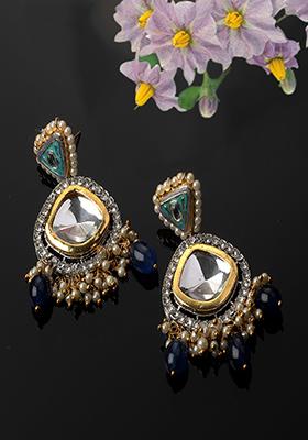 Blue Zirconia And Kundan Drop Earrings