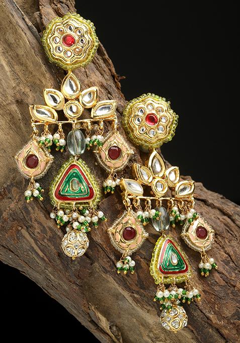 Gold And Green Kundan Earrings