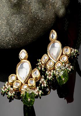 Gold And Green Pearl Kundan Earrings