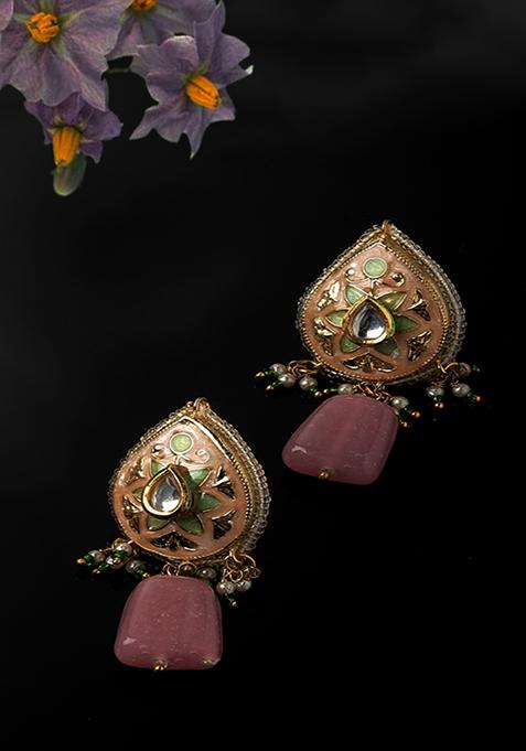 Light Pink Kundan Drop Earrings