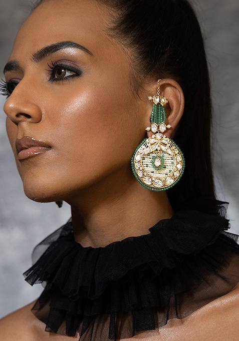 Jade Green Stone Studded Drop Earrings