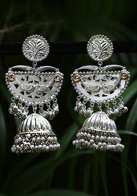 Silver Tone Ghungroo Style Jhumka Earrings