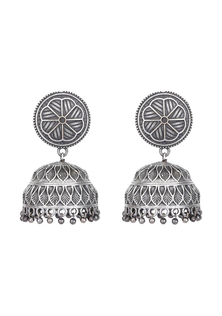 Silver Tone Brass Jhumka Earrings