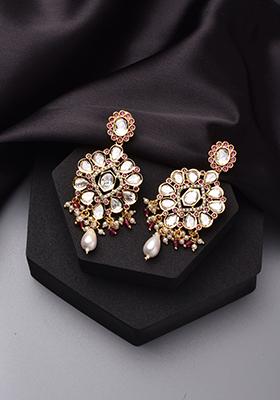 Red Gold Tone Polki Dangler Earrings