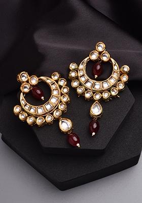 Red Gold Tone Kundan Chandbali Earrings