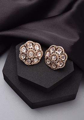 White Rose Gold Tone Stud Earrings