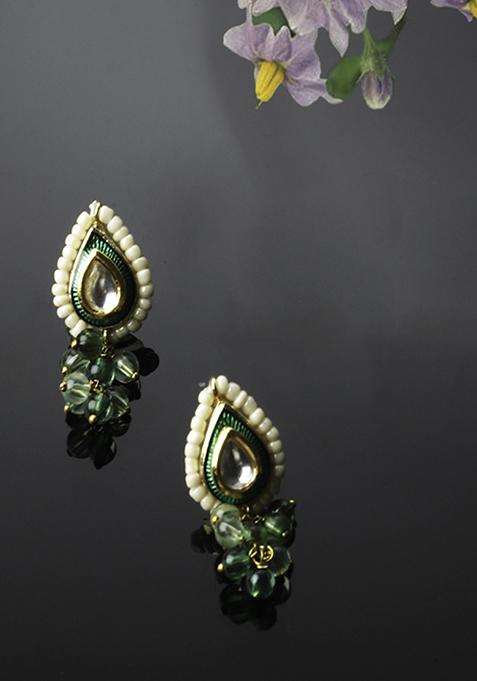 Pastel Green And Ivory Kundan Pearl Drop Earrings