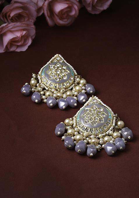 Grey And Green Kundan Drop Earrings