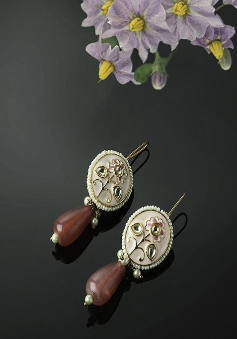 Pink Kundan Floral Drop Earrings