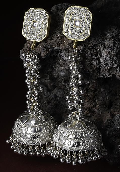 Silver Finish Zirconia Jhumka Earrings