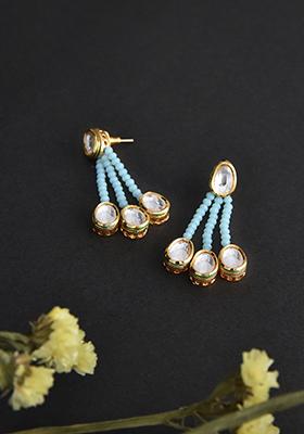 Blue Gold Tone Kundan Dangler Earrings