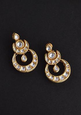 Gold Finish Kundan Chandbali Earrings