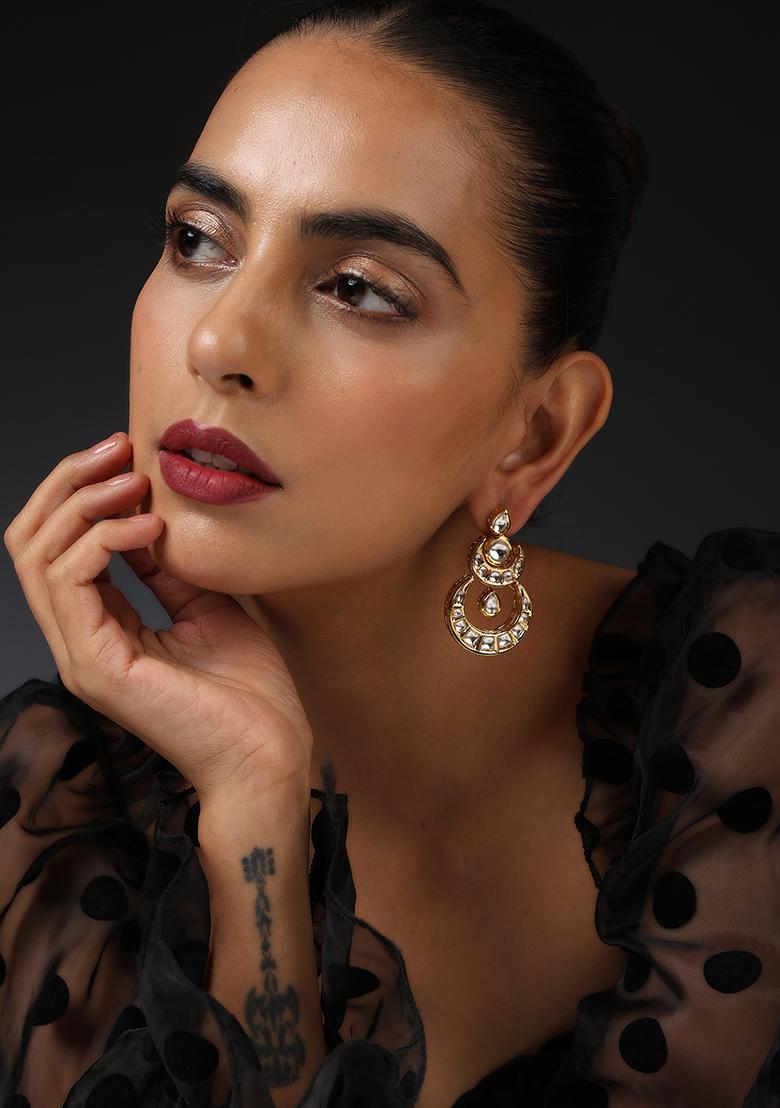Gold Finish Kundan Chandbali Earrings