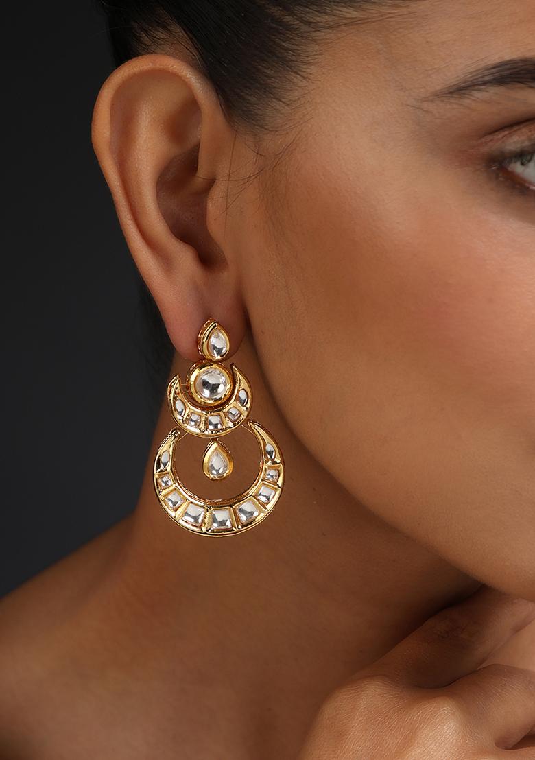Gold Finish Kundan Chandbali Earrings