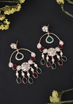 Red And Green Rose Gold Polki Earrings