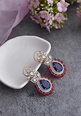 Blue Silver Tone Zirconia Dangler Earrings