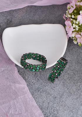 Green Silver Tone Zirconia Hoop Earrings