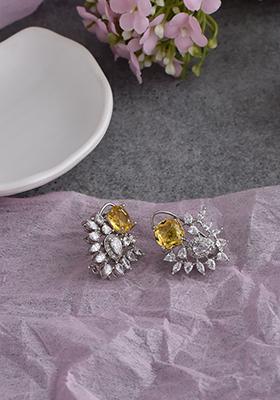 Yellow Silver Tone Zirconia Stud Earrings