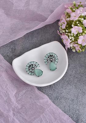 Pastel Green Silver Tone Zirconia Earrings