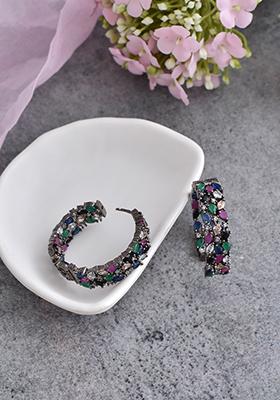 Multicolour Grey Tone Zirconia Hoop Earrings