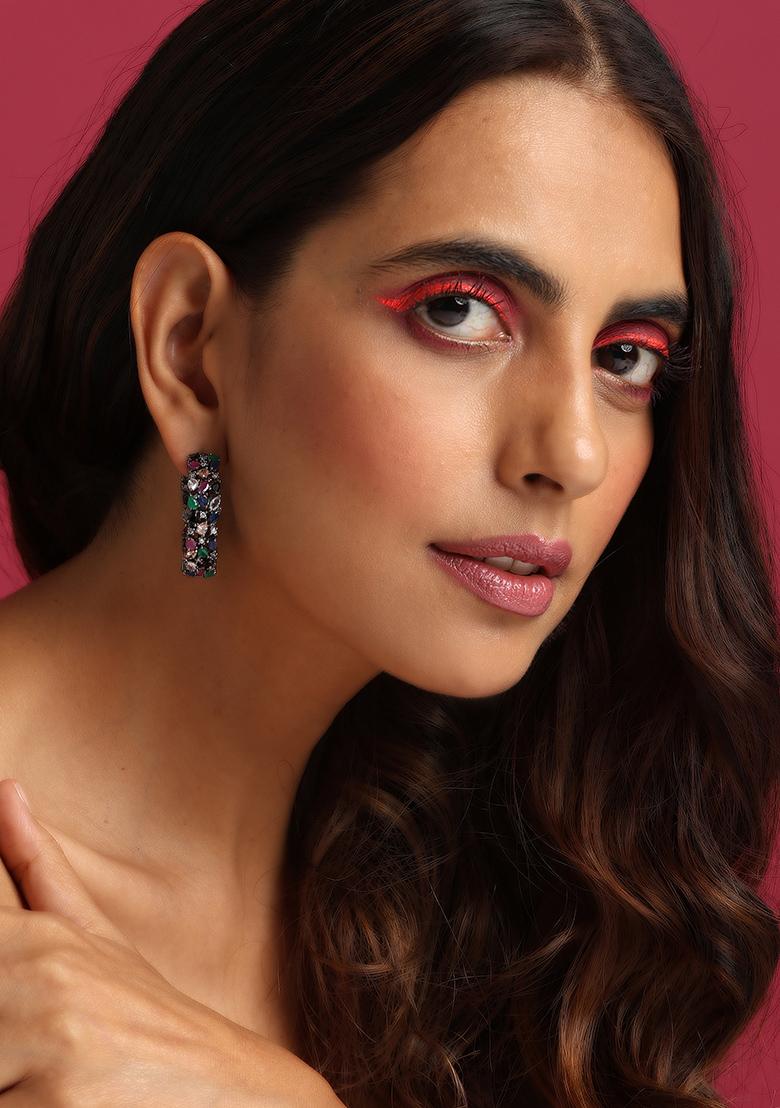 Multicolour Grey Tone Zirconia Hoop Earrings