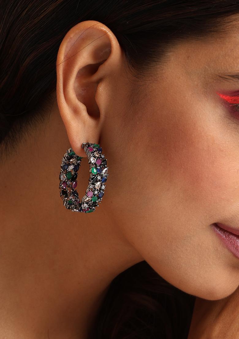 Multicolour Grey Tone Zirconia Hoop Earrings