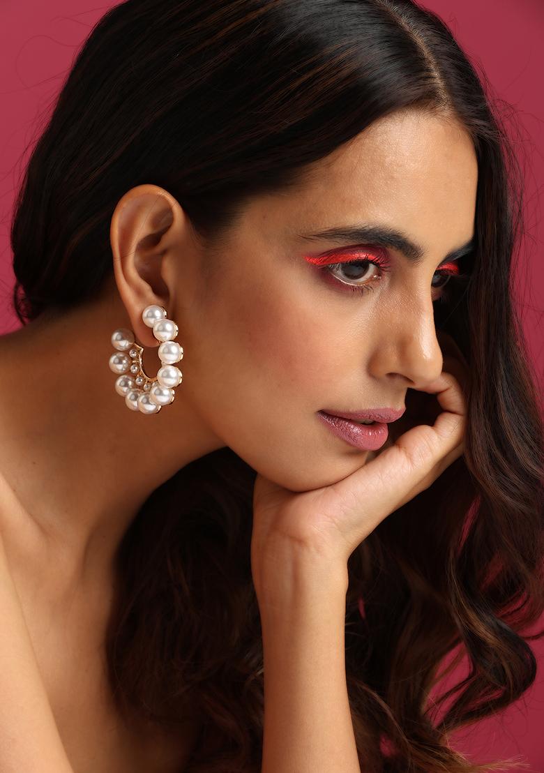 Ivory Pearl Hoop Earrings - Indya