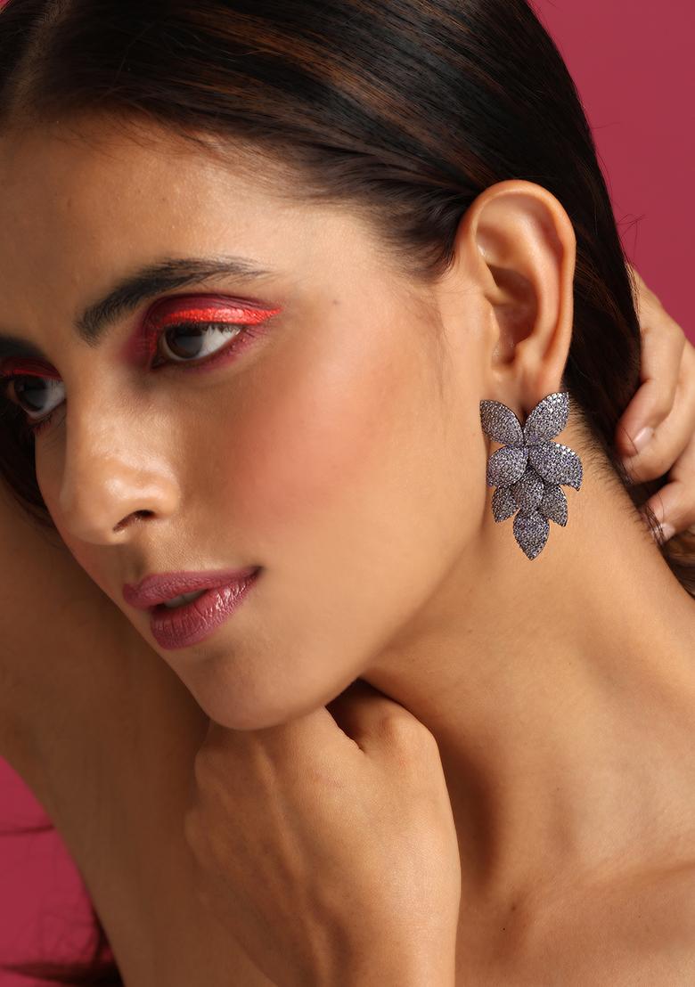 Purple Grey Tone Zirconia Abstract Dangler Earrings