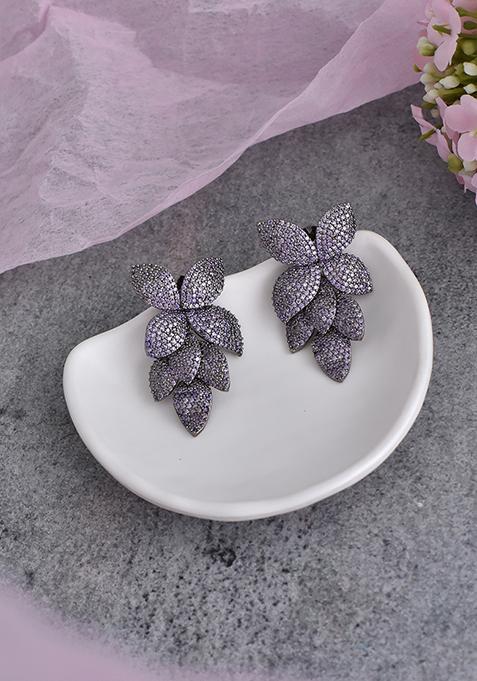 Purple Grey Tone Zirconia Abstract Dangler Earrings