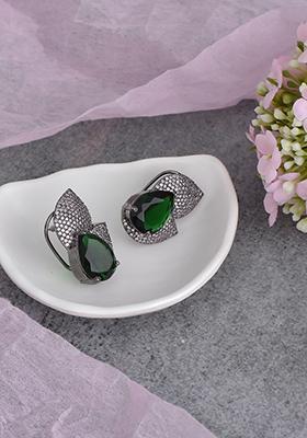 Green And Purple Grey Tone Zirconia Stud Earrings