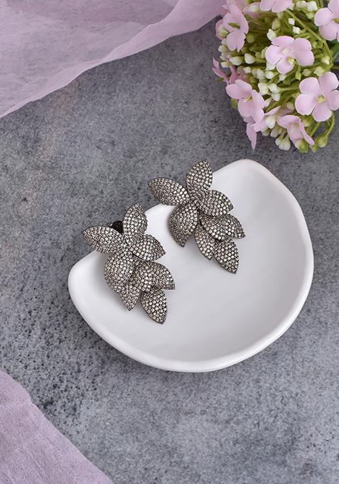 Silver Finish Grey Zirconia Dangler Earrings