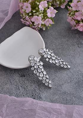 White Silver Tone Zirconia Floral Dangler Earrings