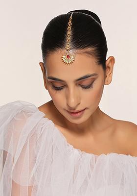 Gold Tone Red Temple Maangtika