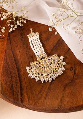 Gold Finish Kundan Bead Maangtika