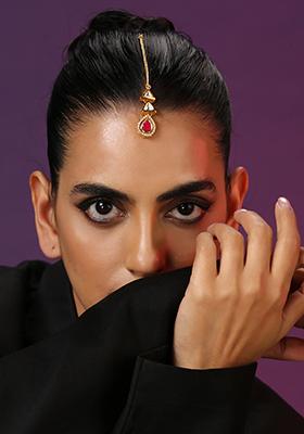 Red Gold Tone Kundan Maangtika