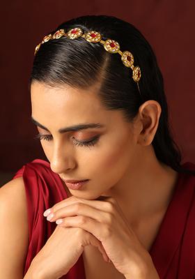 Red Gold Tone Kundan Headband