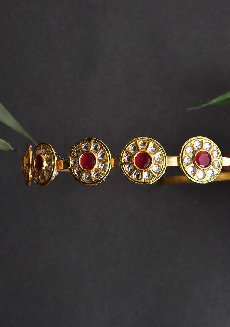 Red Gold Tone Kundan Headband - Indya