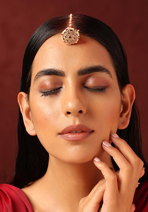Red Gold Tone Kundan Borla Maangtika