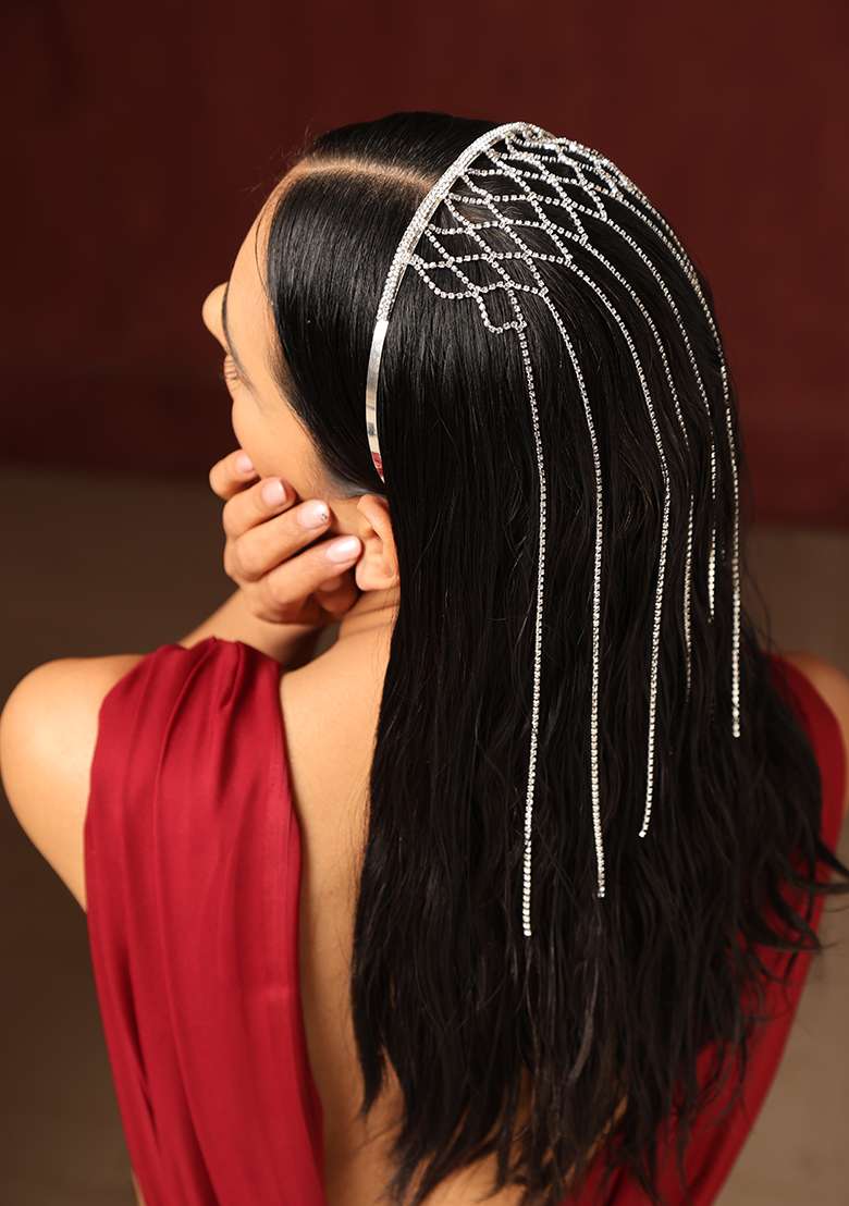 White Silver Tone Zirconia Headband - Indya