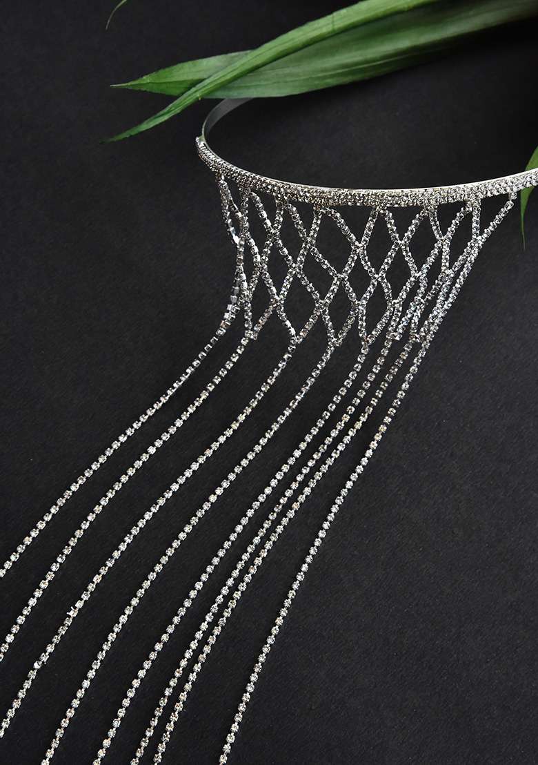White Silver Tone Zirconia Headband - Indya