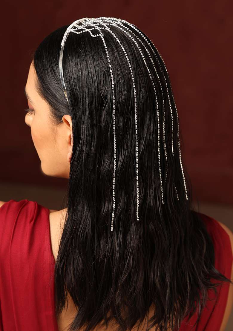 White Silver Tone Zirconia Headband - Indya
