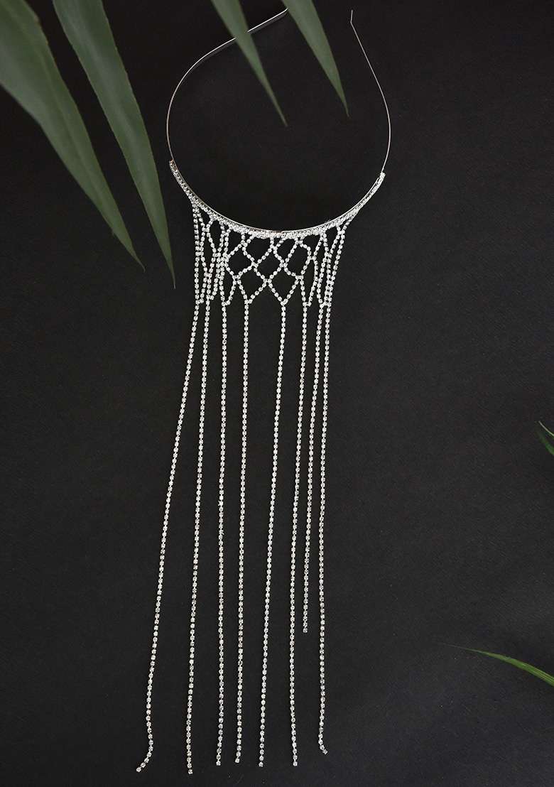 White Silver Tone Zirconia Headband - Indya