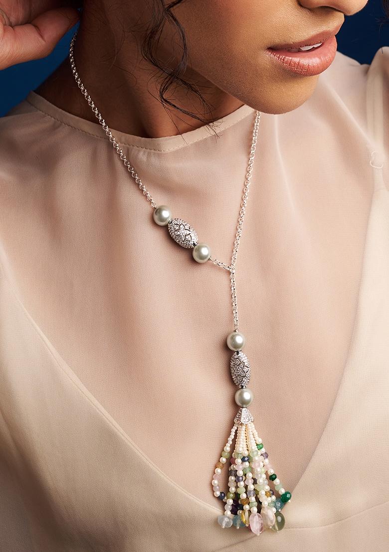 Lily & Roo Seed Pearl Lariat Necklace in Metallic | Lyst