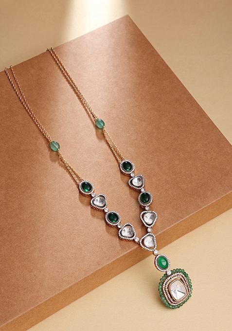 Mint Green and Pink Kundan Polki Necklace with Earrings and Mang Tikka main image 1