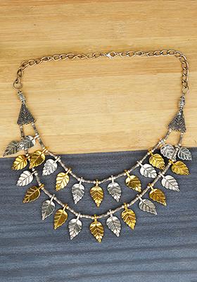 Dual Tone Leaf Brass Necklace
