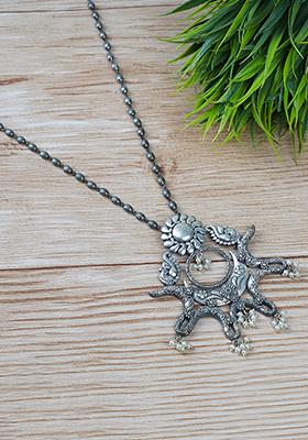 Silver Tone Tribal Brass Necklace